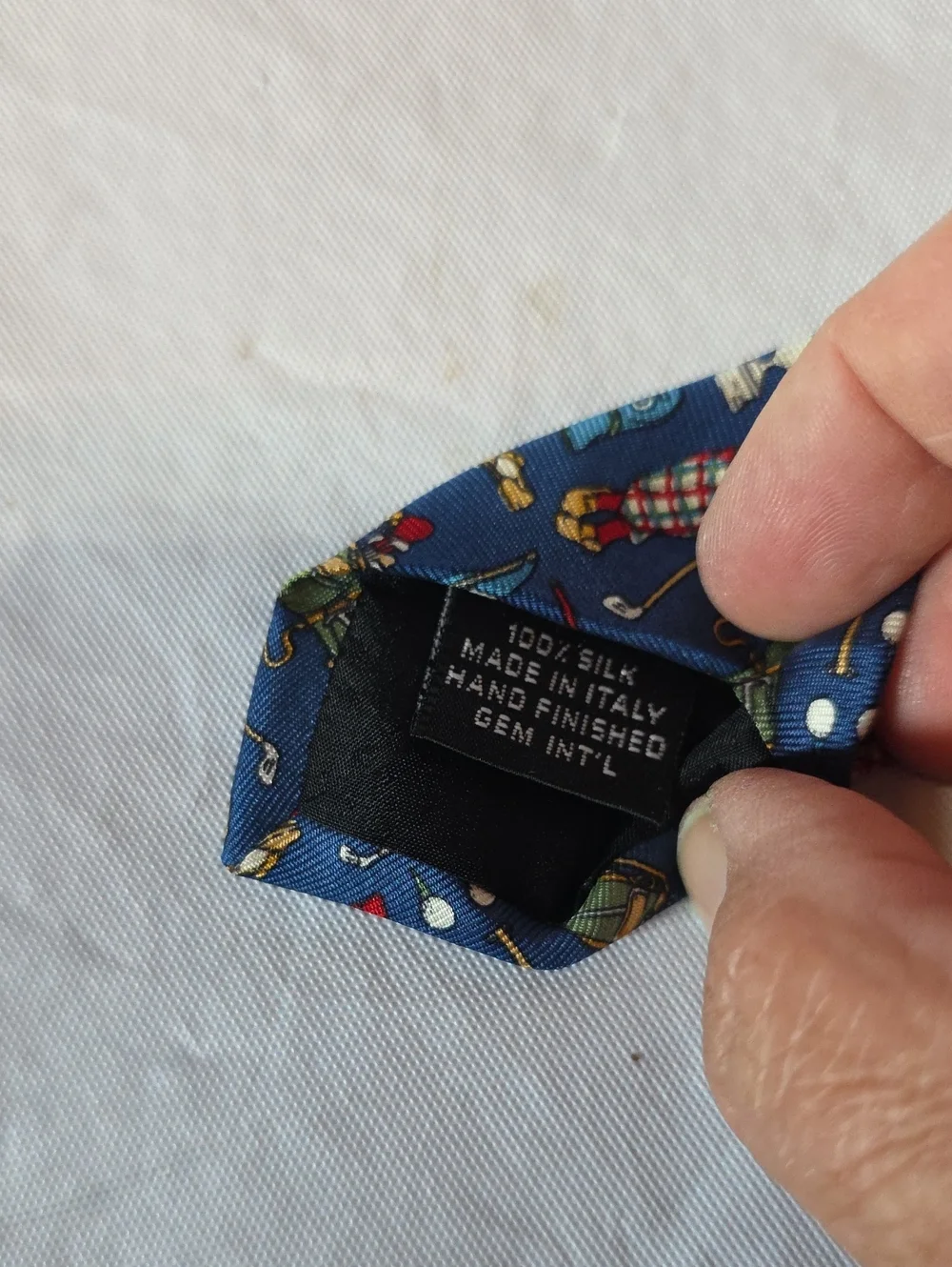 Paolo Gucci Navy Blue 100% Silk Neck Tie Golf Pattern Made in Italy